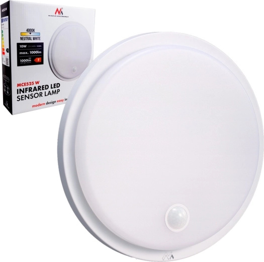 Okrugla vanjska LED svjetiljka s PIR senzorom 10 W, 1000 lm, 4000 K, IP65