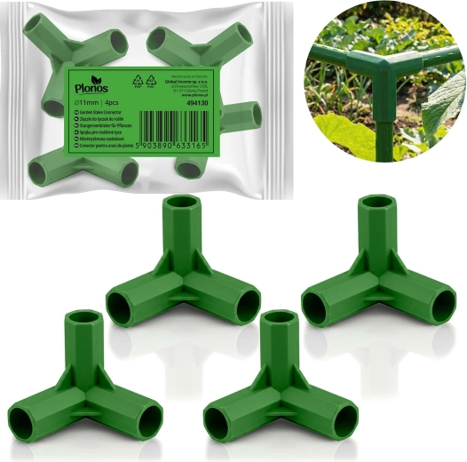 Zelene trostrane spojnice za vrtne štapove 11 mm – set 4 kom