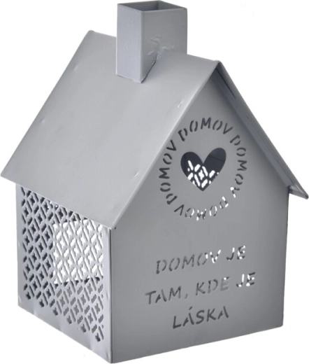 Metalna kućica Domov – svijećnjak za čajnu svijeću, siva 15 cm