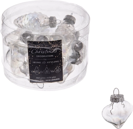 Set prozirnih staklenih božićnih kuglica 4 cm, 12 kom