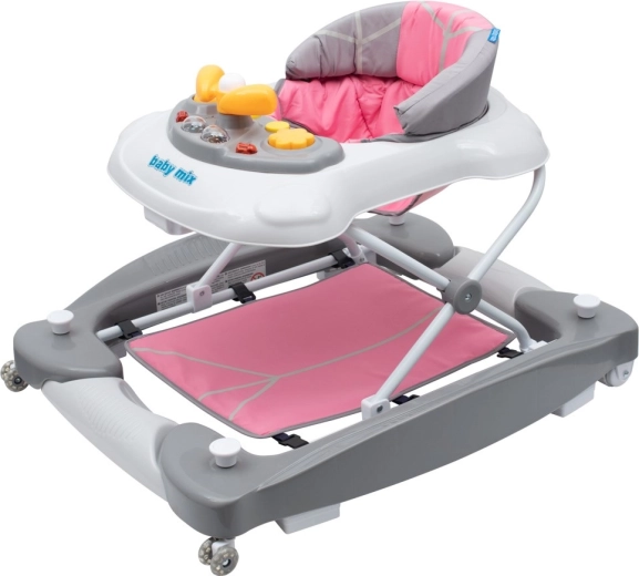 Dječje hodalica 2-u-1 s ljuljačkom i silikonskim kotačićima Baby Mix ružičasta