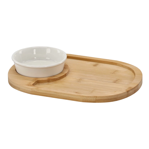Bambusov set za posluživanje s porculanskom zdjelicom 28 × 21 cm