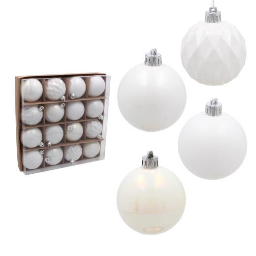 Set bijelih božićnih kuglica 6 cm – 16 kom
