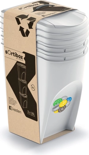 Set 3 kanti za razvrstavanje otpada SORTIBOX 3×35 l, pepeljasto siva