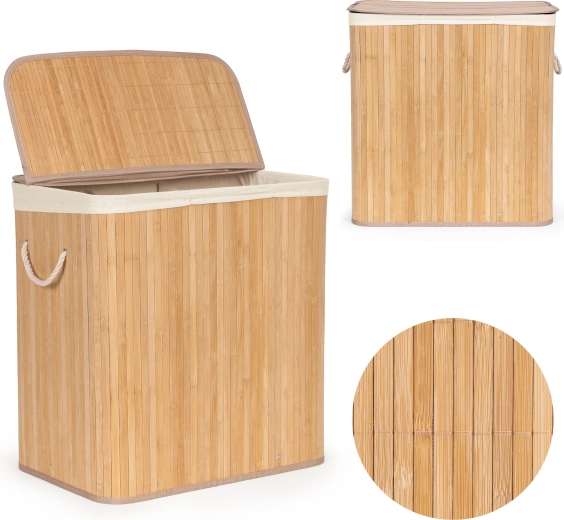 Bambusova košara za rublje ModernHome 150 l s 3 pretinca i poklopcem