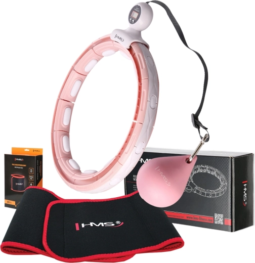 Set masažnog hula hoopa HMS HHM15 s brojačem + steznik za mršavljenje HMS BR163, ružičasta
