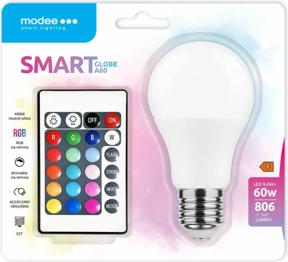 Modee LED pametna žarulja A60 9,4 W E27 RGB-W 806 lm s daljinskim upravljanjem