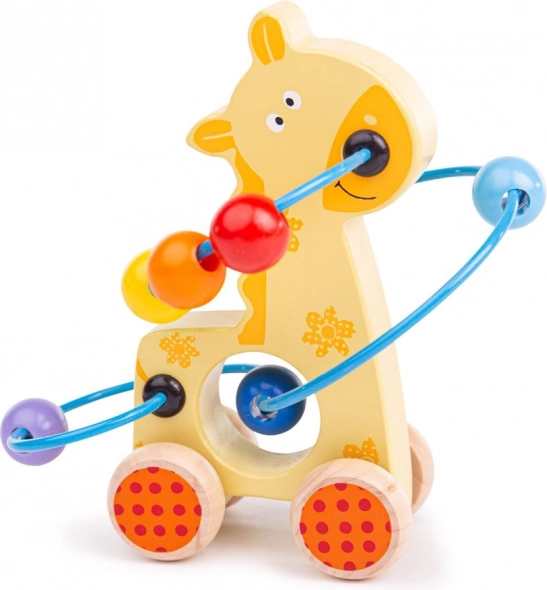 Drvena žirafa na kotačićima s koraljkastim labirintom