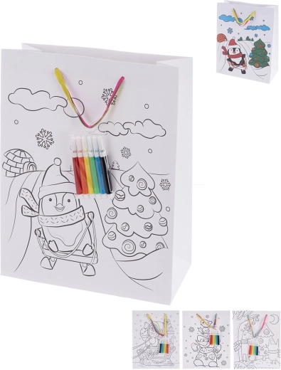 Poklon papirnata vrećica za bojanje flomasterima 26 × 10 × 32 cm, 4 varijante