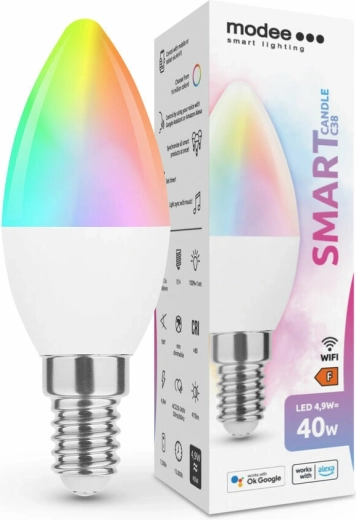 Pametna LED žarulja E14 4,9 W, u boji i bijela, zatamnjujuća – MODEE Tuya Wi‑Fi Candle C38