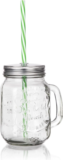 Staklena šalica s poklopcem i slamkom 450 ml MADEIRA