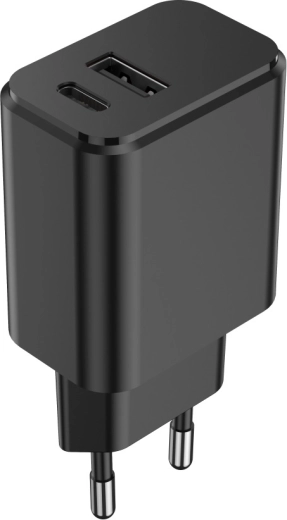 Setty mrežni punjač 20 W s USB‑C PD i USB‑A QC, crni