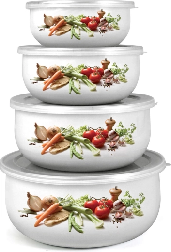 Set emajliranih zdjela s poklopcima BELLY Povrće, 8-dijelni