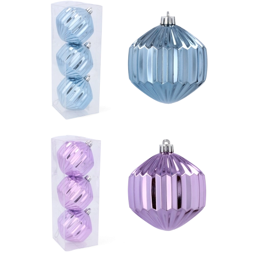 Set staklenih božićnih kuglica 8 cm – ljubičasta i plava (3 kom)