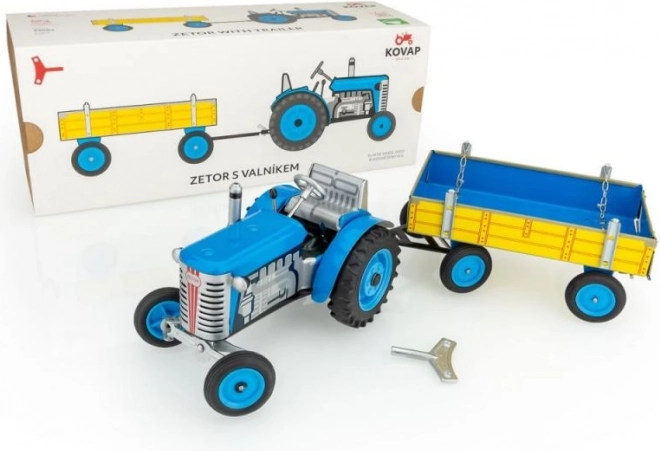 Limeni traktor Zetor s prikolicom na navijanje, crveni/plavi/zeleni