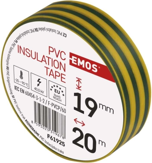 PVC izolacijska traka 19 mm × 20 m žuto‑zelena