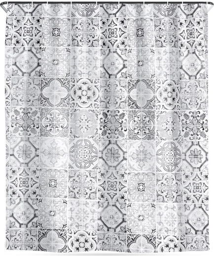 Zavjesa za tuš s kukicama, vodootporna, pločasti uzorak 180 × 180 cm