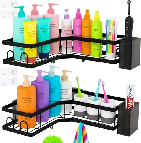 Kutne kupaonske police bez bušenja RUHHY, set 2 kom, crne