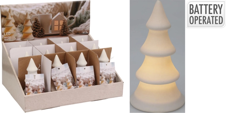 Božićna porculanska LED dekoracija 13 cm, bijela