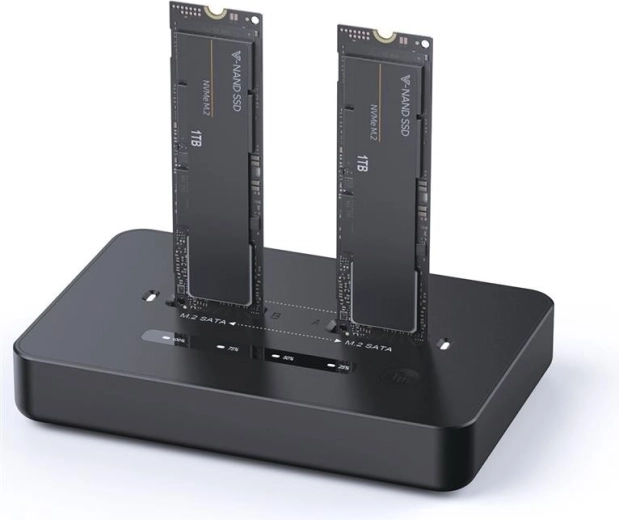 Dvostruka priključna stanica za SSD M.2 NVMe i SATA s USB‑C, crna