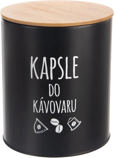 Limena posuda za kapsule Black s bambusovim poklopcem 16 cm