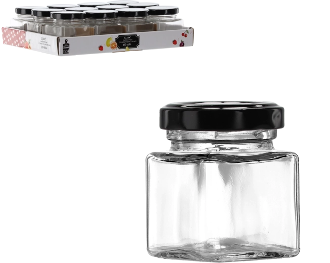 Staklenka 80 ml kvadratna s metalnim poklopcem