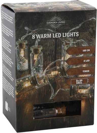 Svjetlosni lanac s timerom, 8 LED bočica sa stabalcem, 100 cm