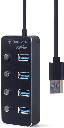 USB 3.1 Gen 1 hub s 4 porta s prekidačima, crni