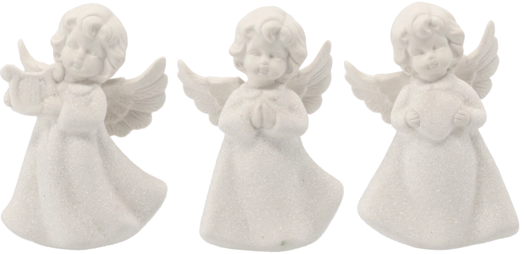 Keramička bijela anđeoska figurica 13 cm – trodijelni set