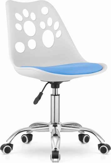 Moderna uredska stolica bijela i plava s kromiranom bazom