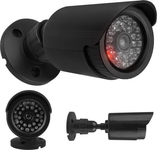 Lažna vanjska cijevna kamera s IR LED, crna, napajanje 2×AA