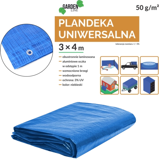 Univerzalna plava cerada 3 × 4 m, 50 g/m², UV 3%
