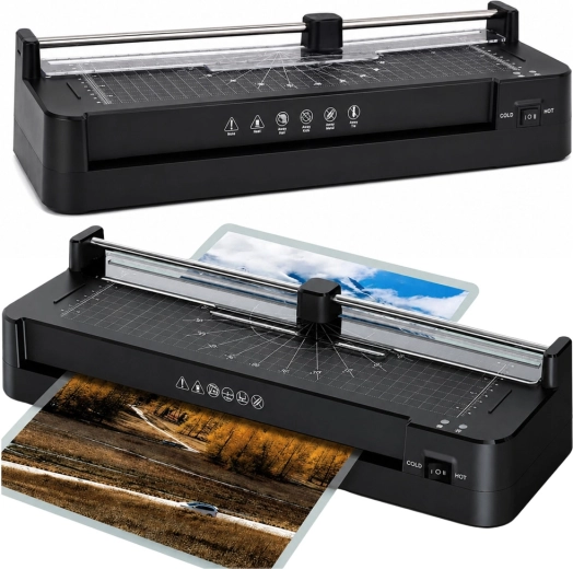 Laminator A3 3u1 s rezačem i funkcijom laminiranja na toplo/hladno, crni