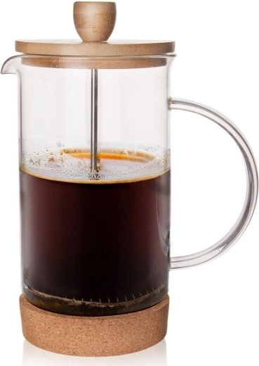 Stakleni french press 1 l s bambusovim poklopcem i plutanim postoljem