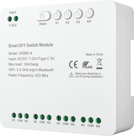 Pametan četverokanalni sklopni modul za DIY AVATTO 7–32 V s Wi‑Fi, Bluetooth i RF 433 MHz