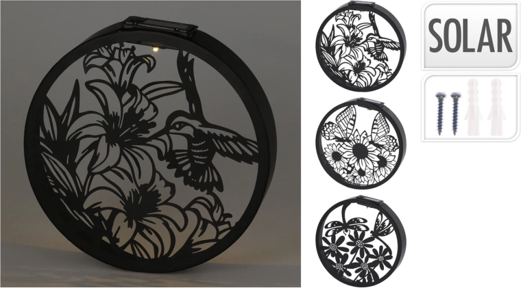 Solarna zidna LED dekoracija krug metal crna/zlatna 25 cm