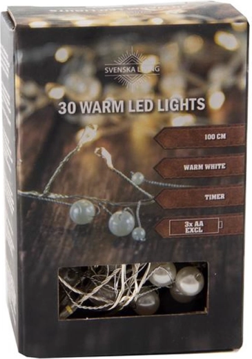 Svjetlosni lanac s timerom, 30 LED perlica, 100 cm, topla bijela