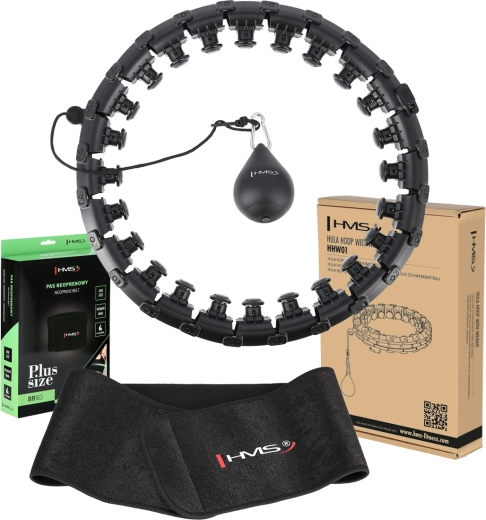 Masažni pametni hula hoop HMS HHW12 Plus s podesivim obručem i pojasom BR163 – crni
