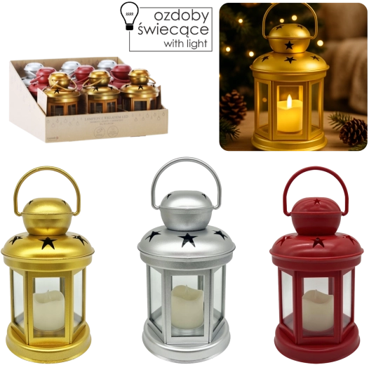 Dekorativni LED lampion 19 cm – srebrni, zlatni i crveni