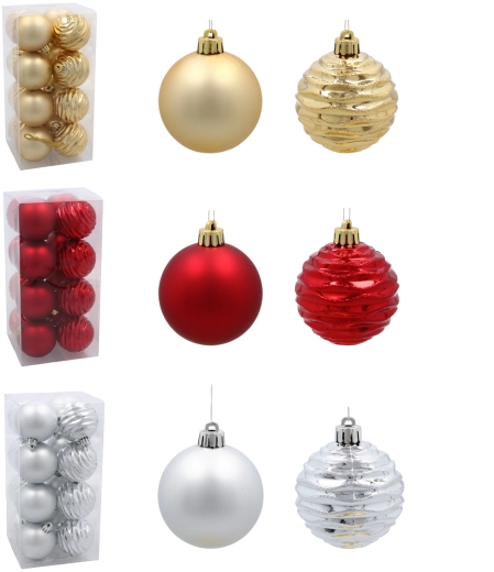 Set božićnih kuglica 6 cm – crvena, zlatna i srebrna, 16 kom