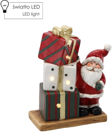 Božićna figurica – Djed Mraz s poklonima s LED osvjetljenjem 29,5 × 15 × 36 cm