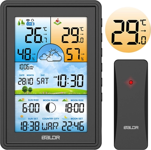 Digitalna meteorološka stanica s bežičnim senzorom i DCF vremenom – crna