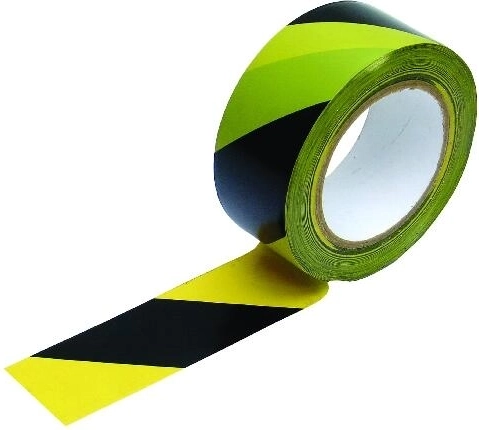 Samoljepljiva upozoravajuća traka žuto-crna, kosi prugasti uzorak ulijevo 48 mm × 33 m