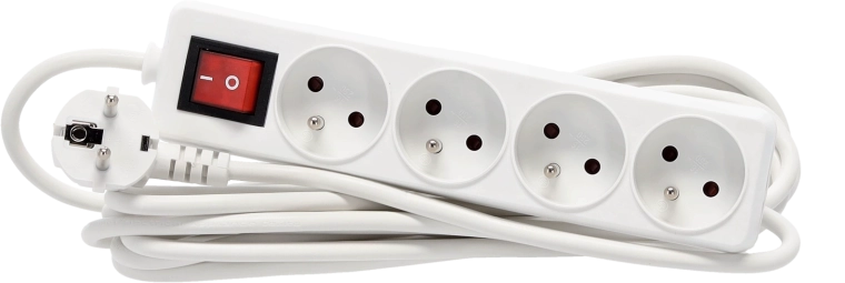 Produžni prenaponski razdjelnik s prekidačem, 4 utičnice, kabel 5 m, bijela