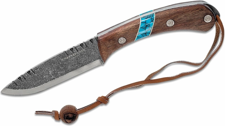 Lovački nož Condor Blue River s kožnim futrolom, orahovo drvo i tirkiz, 11 cm