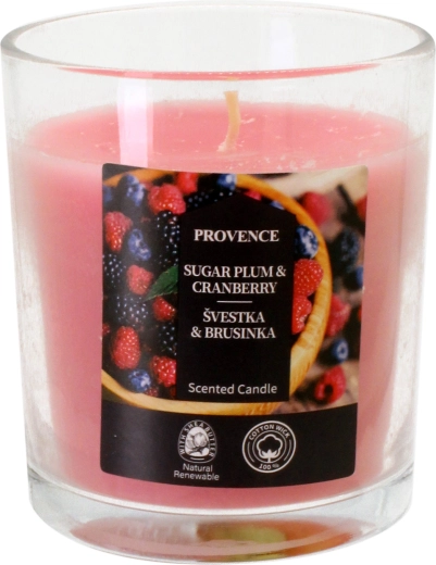 Svijeća u staklu šljiva i brusnica 7 x 8 cm