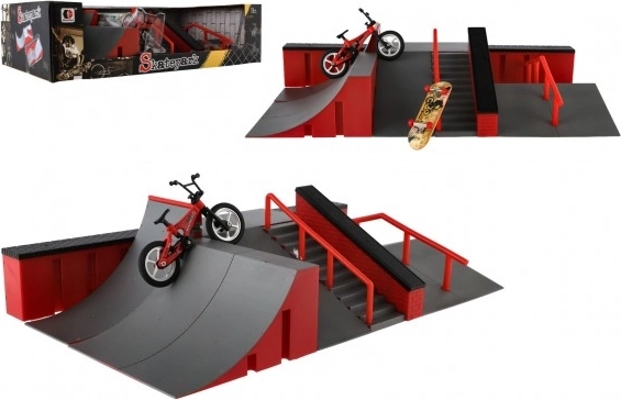 Set prstnog skateparka s rampama, BMX biciklom i skateboardom