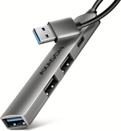 Axagon hue-sta aluminijski USB čvorište 4× port (1× USB‑A 5 Gbps, 2× USB‑A 2.0, 1× USB‑C 2.0) s kabelom 12 cm