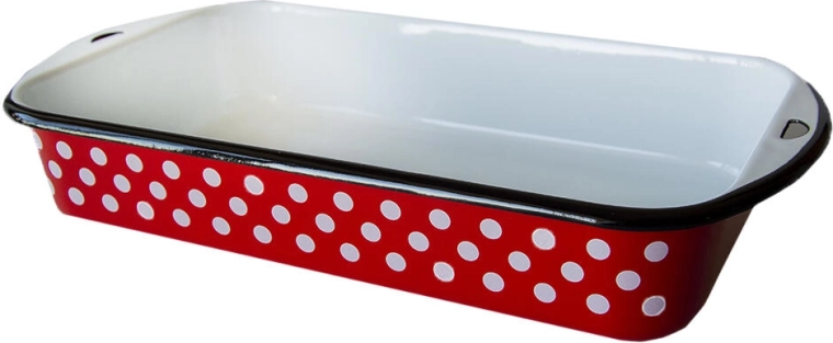 Emajlirani pekáč 30 × 18 cm, 2,7 l – crvena s bijelim točkicama