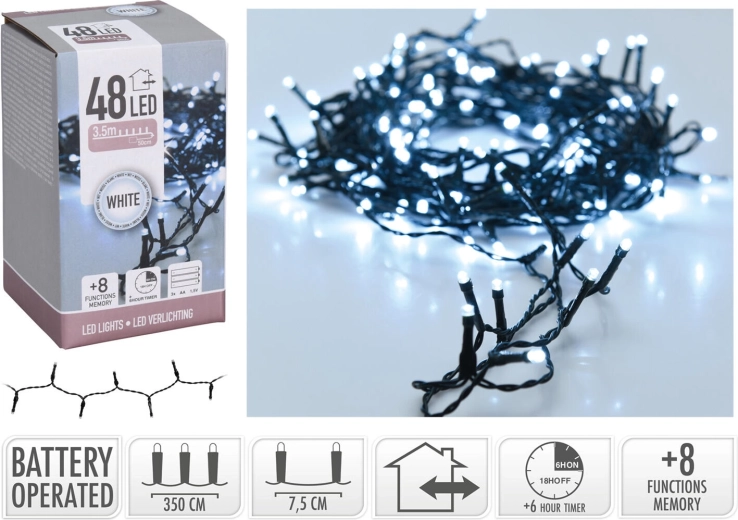 Božićni LED lanac 3,5 m, hladno bijela, 48 LED, 8 funkcija s timerom